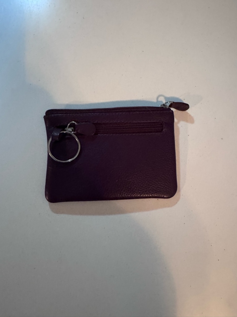 Simple Leather Zip Card Holder in Deep Plum